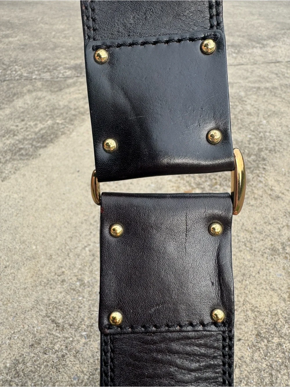 Linea Pelle Wide Dark Brown Leather Belt with Gold-Tone Hardware L 30-34” Y2K